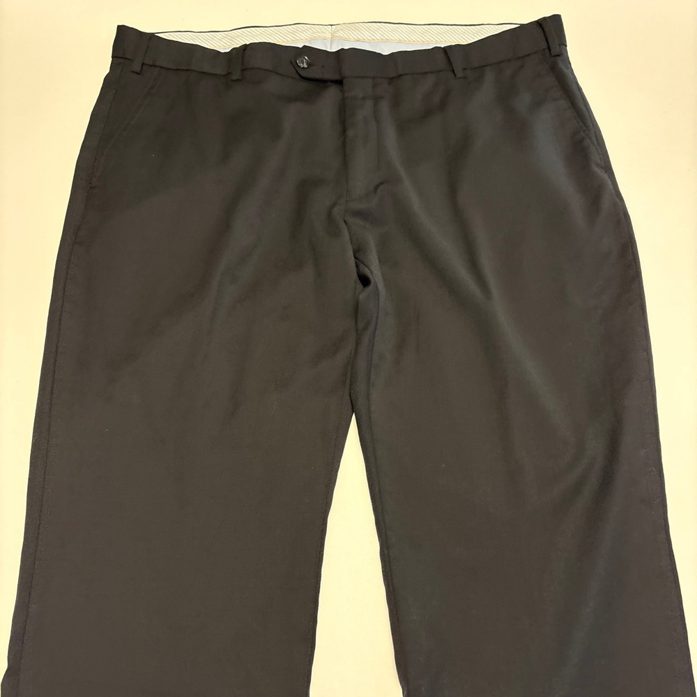 Bachrach Dress Pants Mens 42 Black 100% Wool Flat Front Straight Leg Trousers